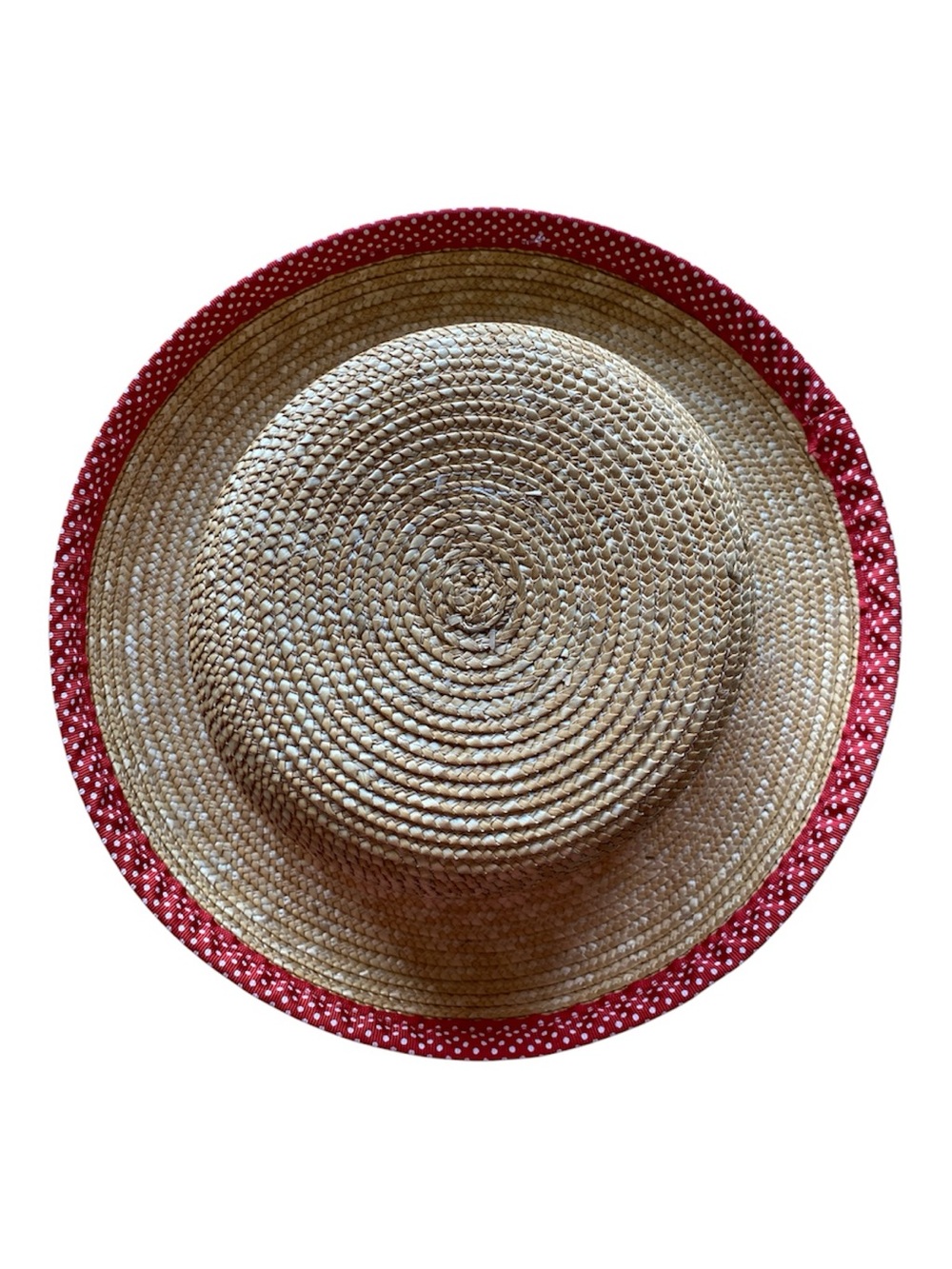 Talbots Natural Straw Hat with Red Polka Dot Trim